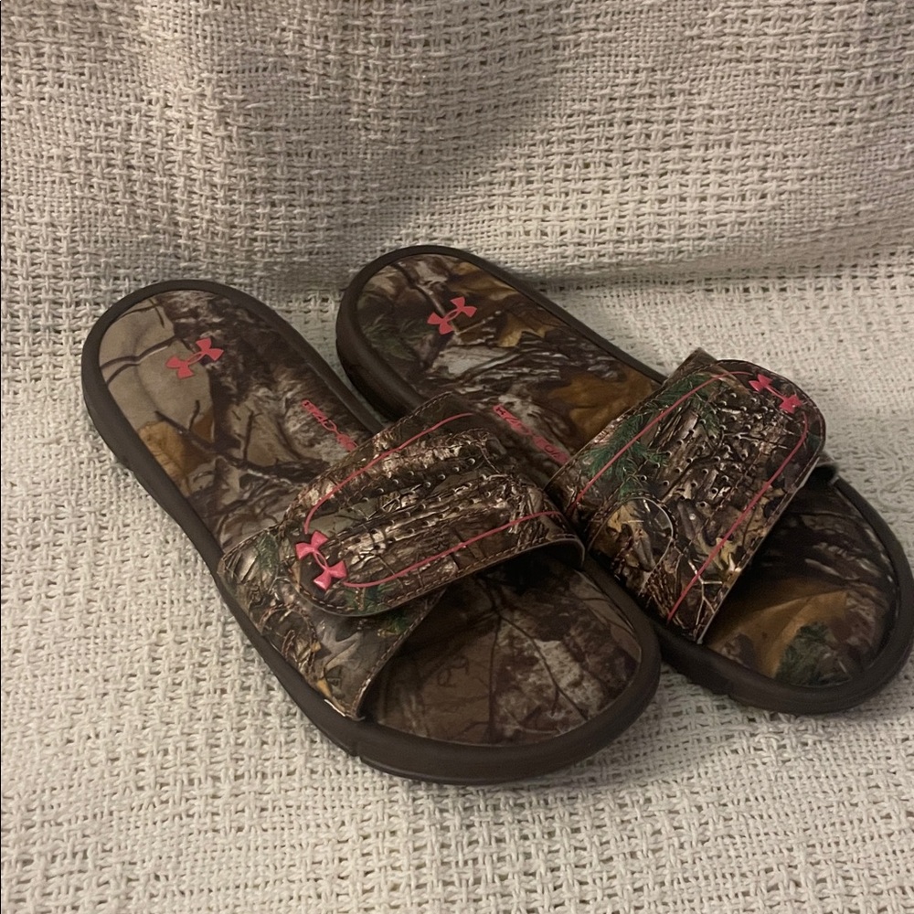 Under Armour Camo Slides with Pink Highlights
